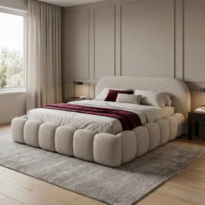 Łóżko tapicerowane beżowe 200x200 ORLANDO SLIM ze stelażem i pojemnikiem
