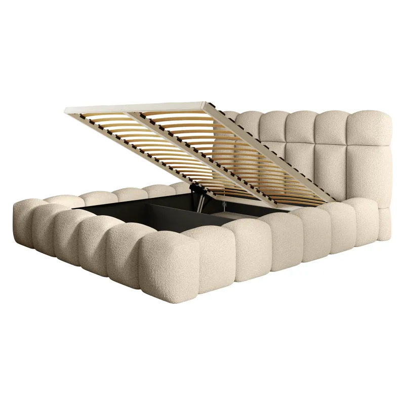 Łóżko tapicerowane 200x200 DENVER beżowe z pojemnikiem i stelażem Polska produkcja kolor do zmiany