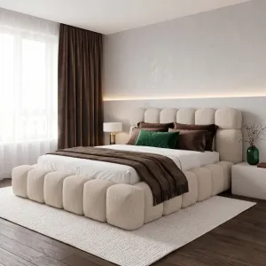 Łóżko tapicerowane 200x200 DENVER beżowe z pojemnikiem i stelażem Polska produkcja kolor do zmiany