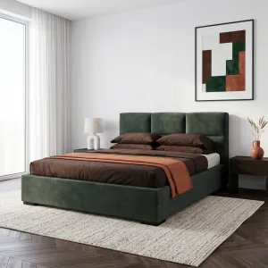 [OUTLET] Łóżko tapicerowane 180x200 PORTO zielone Macau Forest z pojemnikiem i stelażem