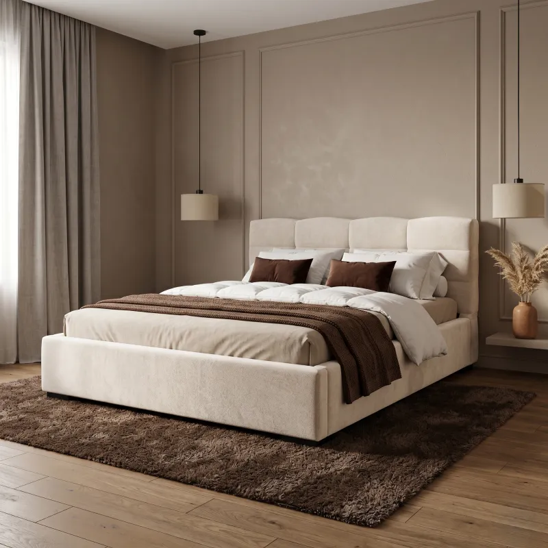 Łóżko tapicerowane 120x200 FARO beżowe ze stelażem i pojemnikiem Polska produkcja kolor do wyboru