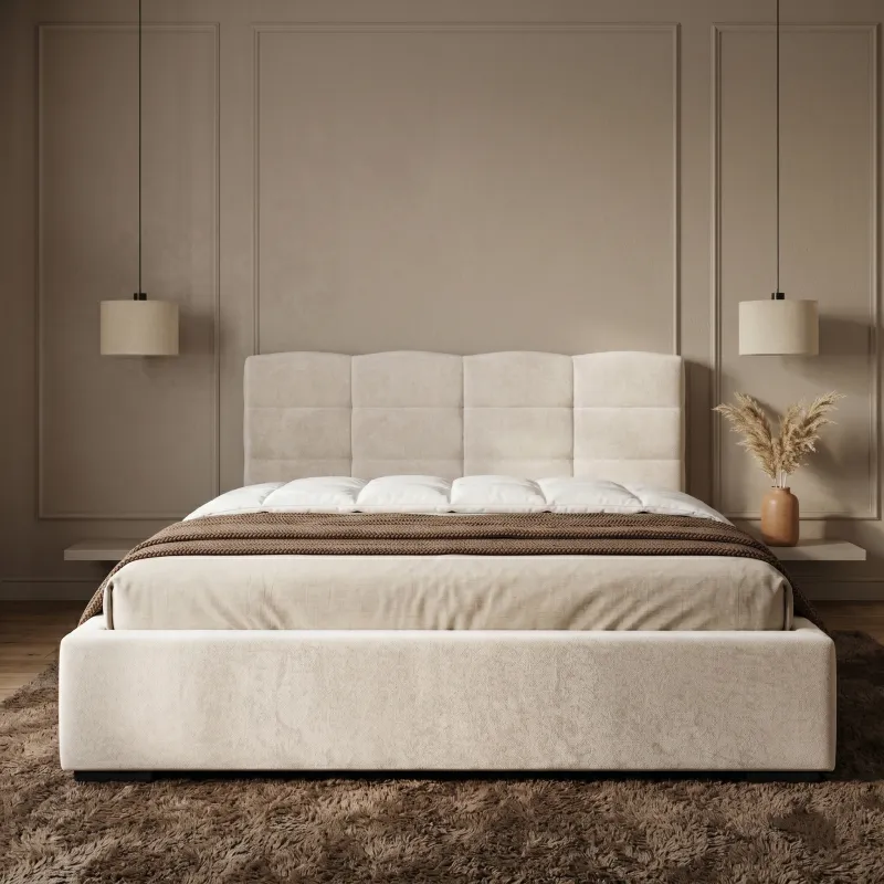 Łóżko tapicerowane 180x200 FARO beżowe ze stelażem i pojemnikiem Polska produkcja kolor do wyboru