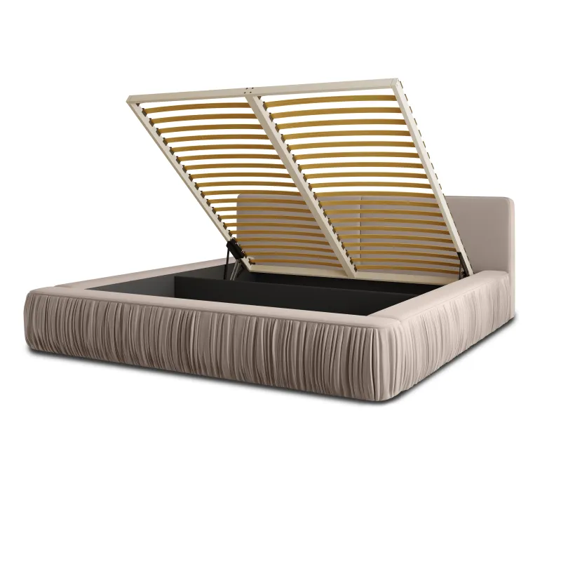 Łóżko tapicerowane beżowe 140x200 NAOMI ze stelażem i pojemnikiem