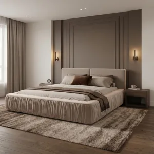 Łóżko tapicerowane beżowe 160x200 NAOMI ze stelażem i pojemnikiem