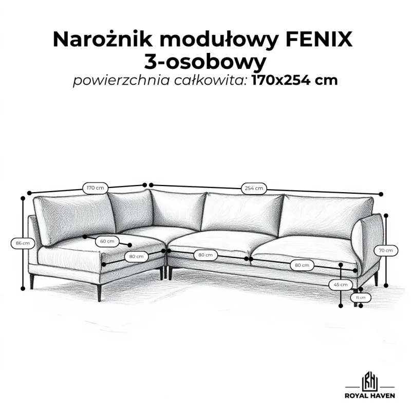 Narożnik modułowy FENIX 3-osobowy kremowy boucle lewy/prawy - do spania okazjonalnego, nowoczesny do salonu