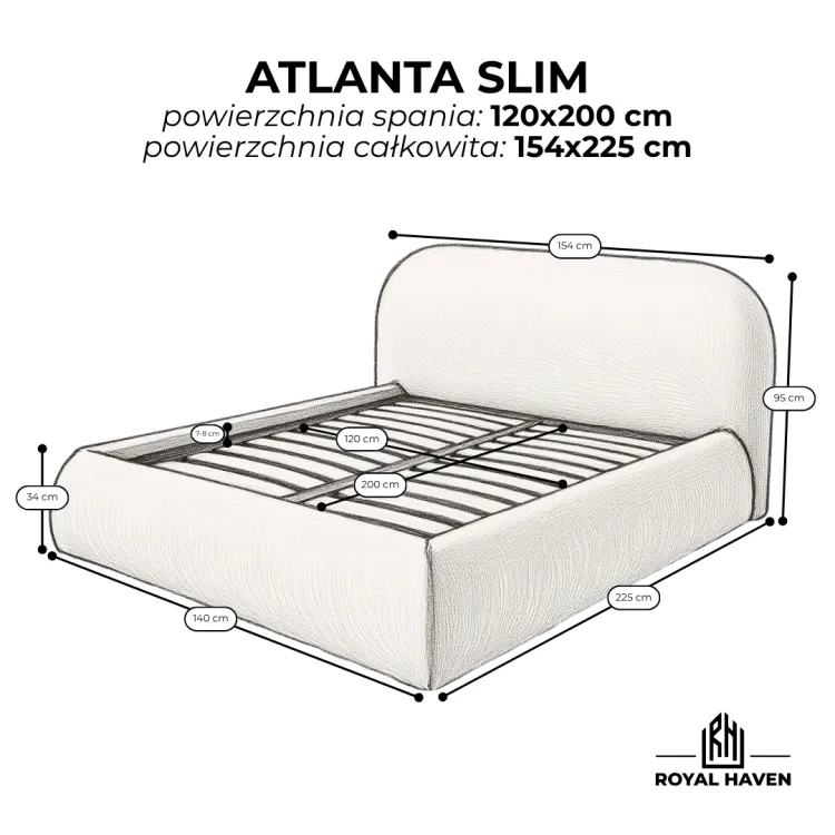 Łóżko tapicerowane ATLANTA SLIM 120x200