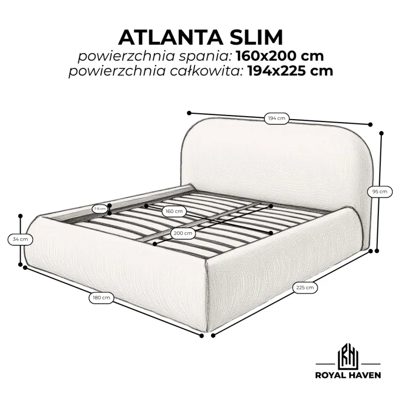 Łóżko tapicerowane ATLANTA SLIM 160x200