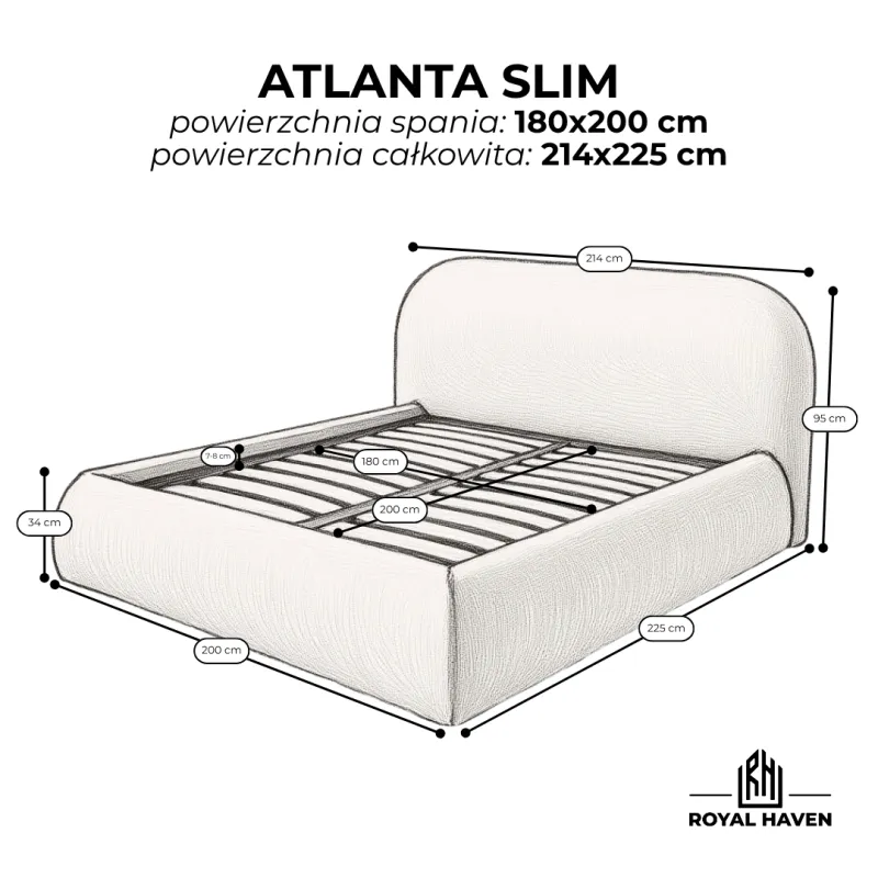Łóżko tapicerowane ATLANTA SLIM 180x200