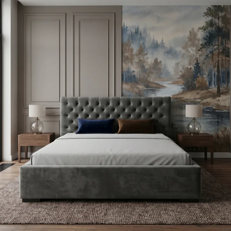 Łóżko tapicerowane grafitowe 200x200 CHESTER