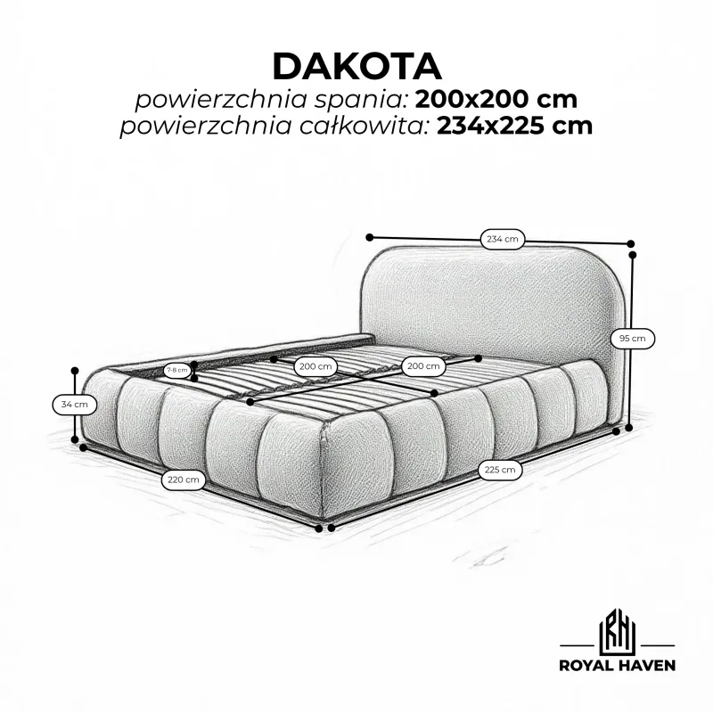 Łóżko tapicerowane 200x200 DAKOTA beżowe ze stelażem i pojemnikiem Polska produkcja kolor do wyboru