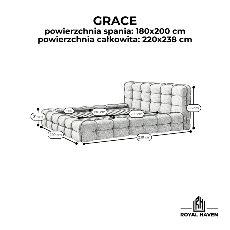 Łóżko tapicerowane 180x200 GRACE białe