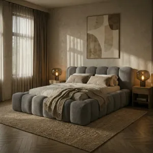 [OUTLET] Łóżko tapicerowane 180x200 DALLAS szare Quelle 92 ze stelażem i pojemnikiem polska produkcja 