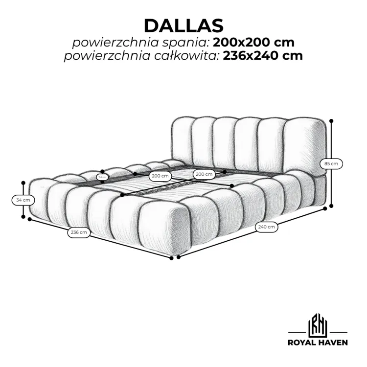 Łóżko tapicerowane 200x200 DALLAS
