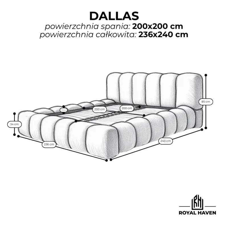Łóżko tapicerowane 200x200 DALLAS