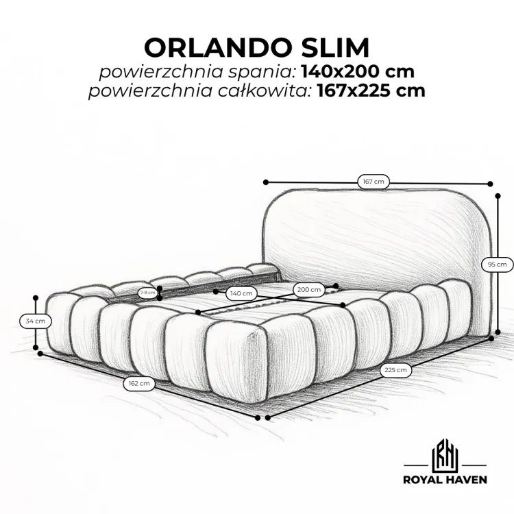 Łóżko tapicerowane 140x200 ORLANDO SLIM