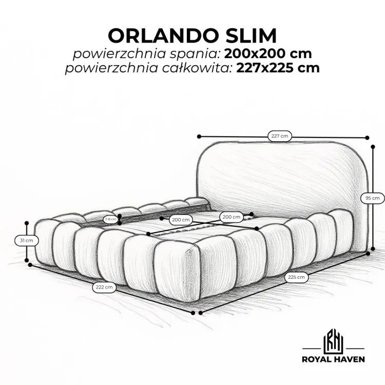 Łóżko tapicerowane 200x200 ORLANDO SLIM