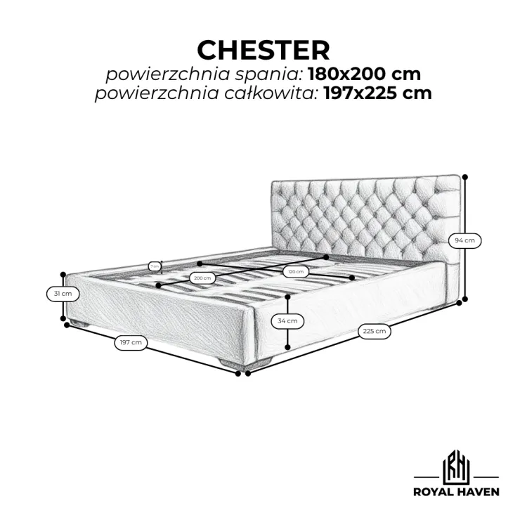 Łóżko tapicerowane 180x200 CHESTER szare ze stelażem i pojemnikiem Polska produkcja kolor do wyboru