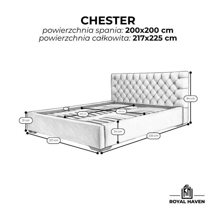 Łóżko tapicerowane 200x200 CHESTER szare ze stelażem i pojemnikiem Polska produkcja kolor do wyboru