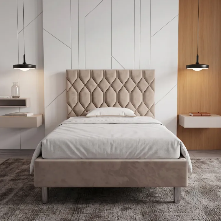 Łóżko tapicerowane hotelowe 90x200 AMBER Geometric beżowe Polska produkcja możliwość łączenia kolor do wyboru