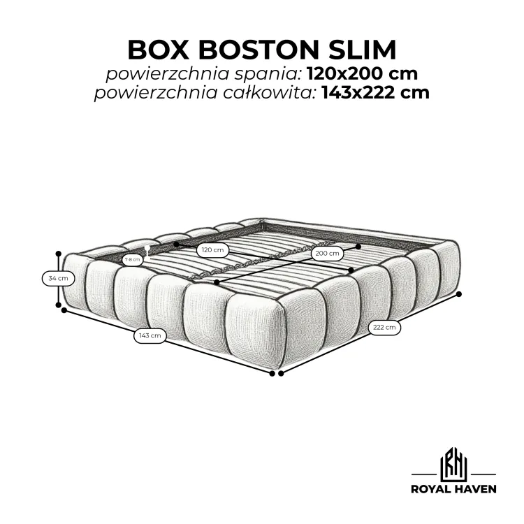 Łóżko tapicerowane bez wezgłowia 120x200 BOX BOSTON SLIM beżowy ze stelażem i pojemnikiem Polska produkcja kolor do wyboru