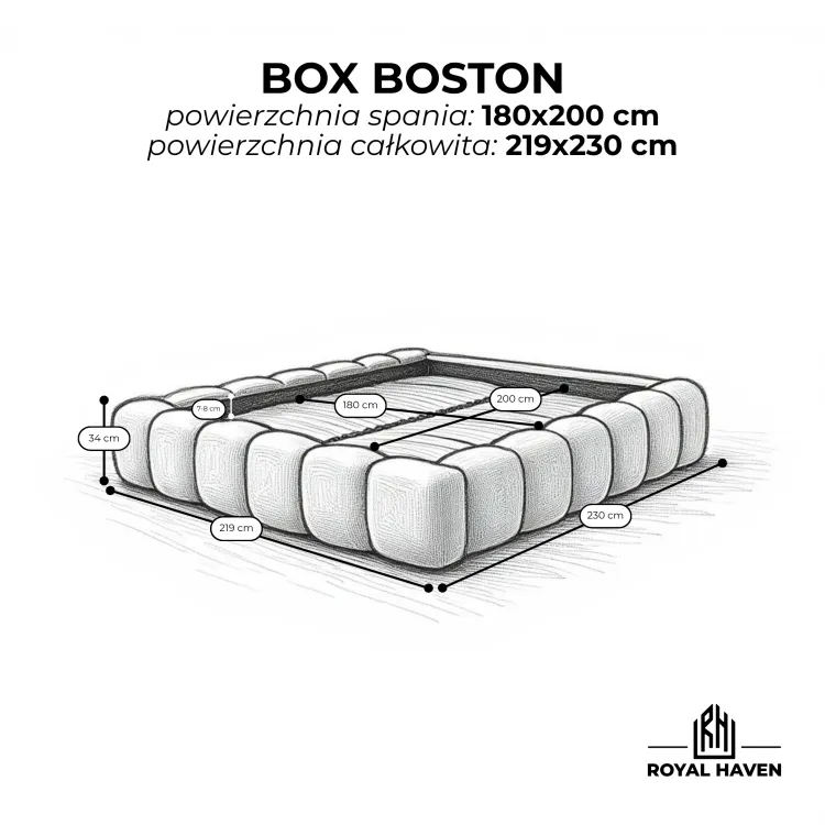 Łóżko tapicerowane bez wezgłowia 180x200 BOX BOSTON beżowy ze stelażem i pojemnikiem Polska produkcja kolor do wyboru
