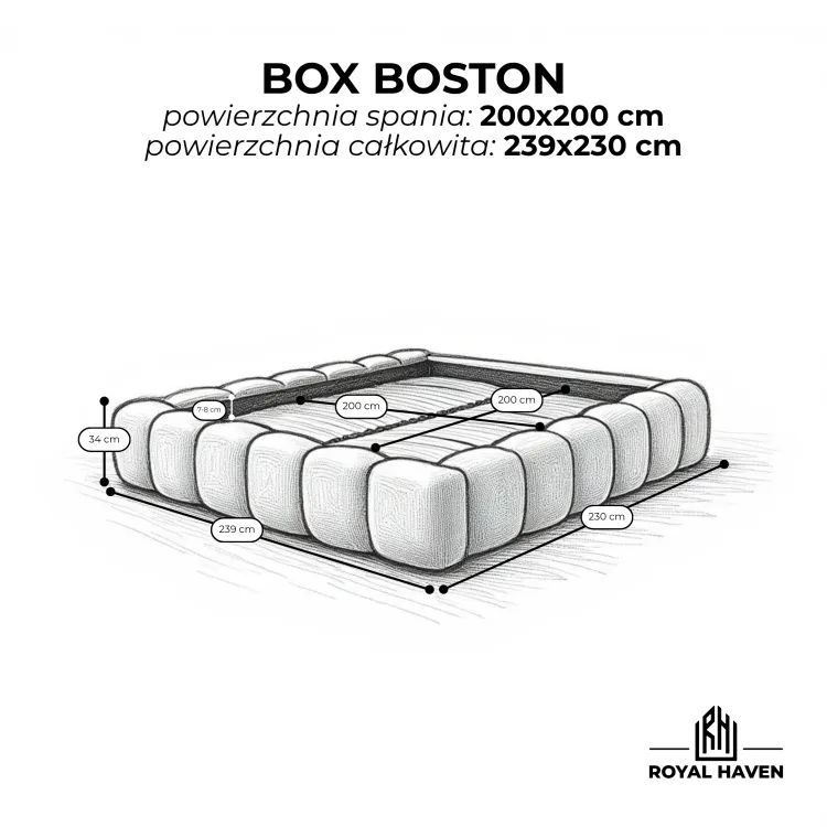 Łóżko tapicerowane bez wezgłowia 200x200 BOX BOSTON beżowy ze stelażem i pojemnikiem Polska produkcja kolor do wyboru