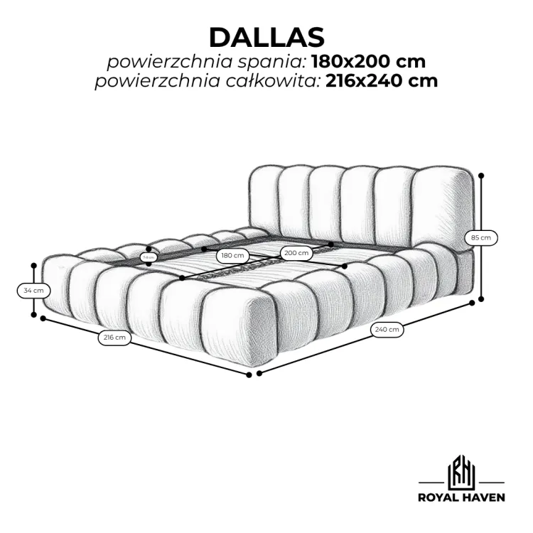 Łóżko tapicerowane 180x200 DALLAS
