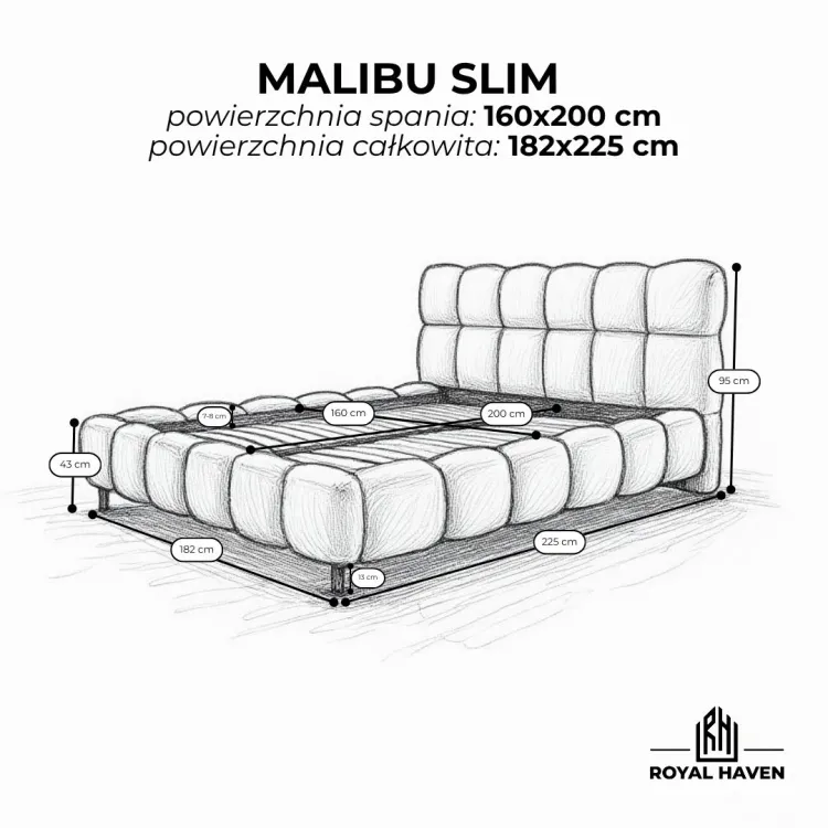 Łóżko tapicerowane na nóżkach 160x200 MALIBU SLIM