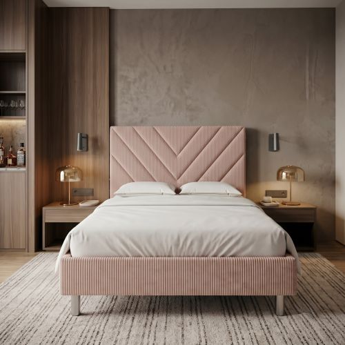 [OUTLET] Łóżko tapicerowane hotelowe 90x200 AMBER Chevron różowe Lincoln 61 Polska produkcja możliwość łączenia
