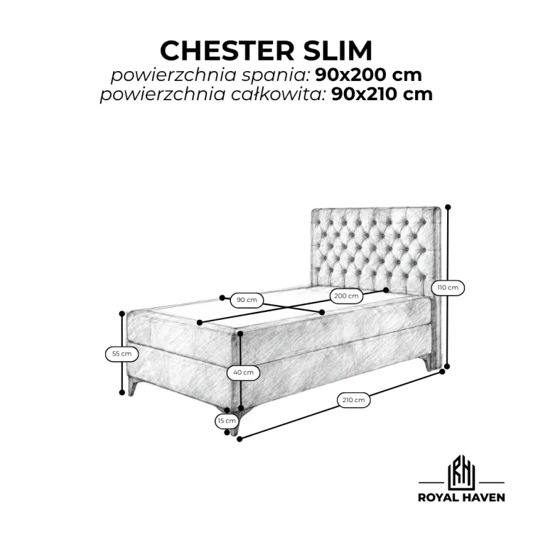 Łóżko kontynentalne 90x200 CHESTER Slim
