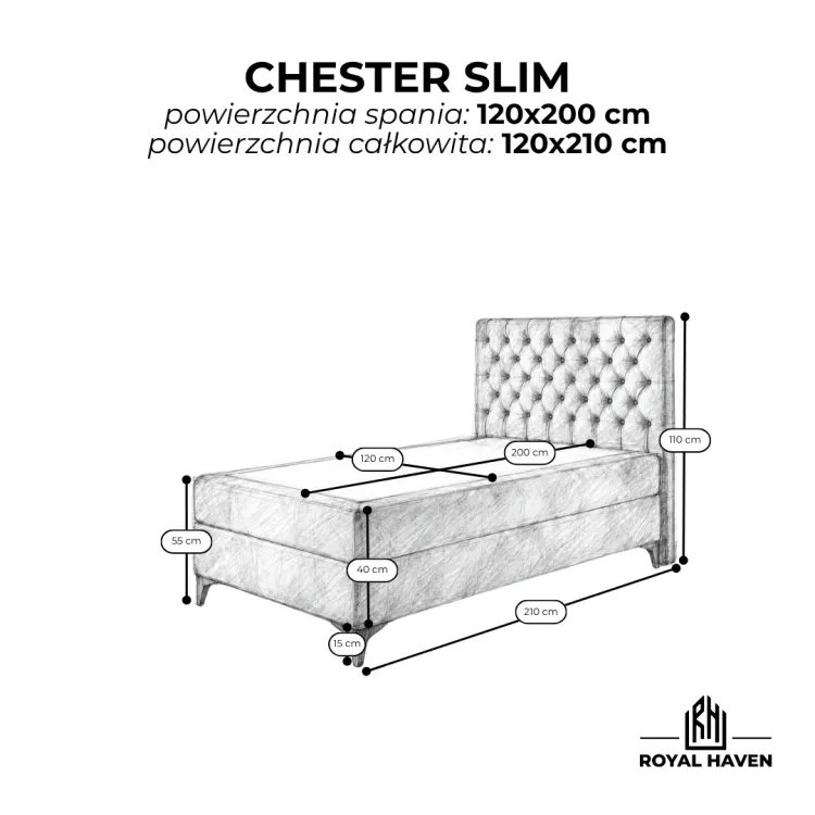 Łóżko kontynentalne 120x200 CHESTER Slim