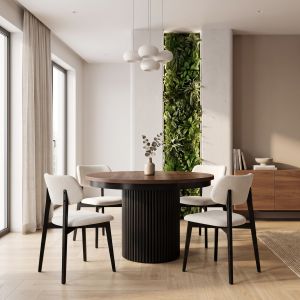 Okrągły stół nierozkładany FENTI 100 cm Dąb Okapi / Czarna ryflowana podstawa Polska produkcja