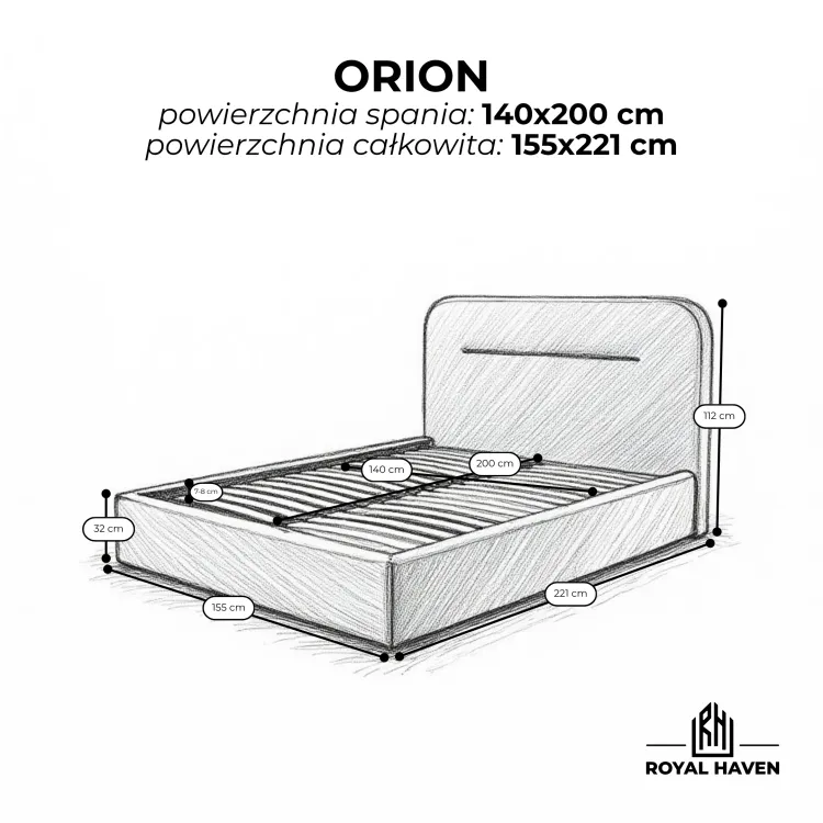 Łóżko tapicerowane ORION SLIM 200x200 beżowe ze stelażem i pojemnikiem Polska produkcja kolor do wyboru