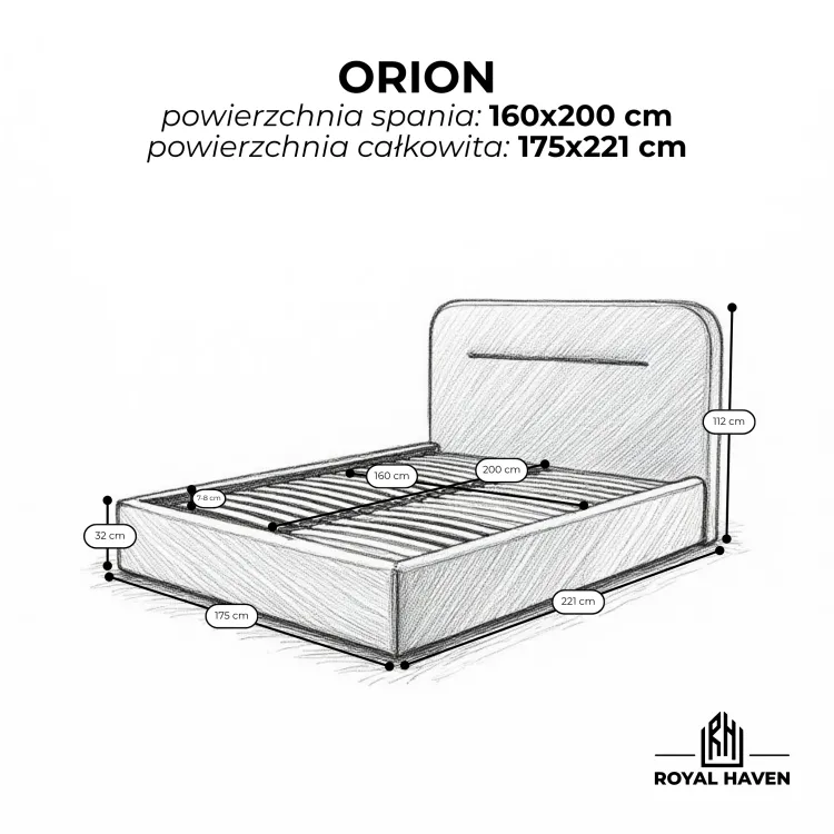 Łóżko tapicerowane ORION SLIM beżowe ze stelażem i pojemnikiem Polska produkcja kolor do wyboru