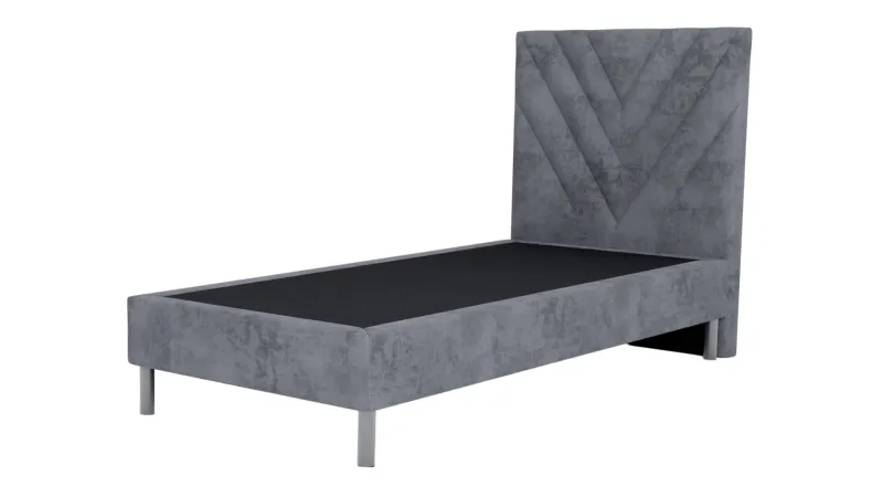 Łóżko tapicerowane hotelowe 90x200 AMBER szare welurowe "V"