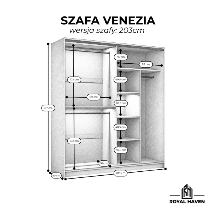 Szafa przesuwna VENEZIA 203 cm grafitowa z czarnym szkłem i oświetleniem LED pojemna i funkcjonalna