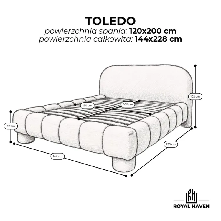 Łóżko tapicerowane na nóżkach 120x200 TOLEDO