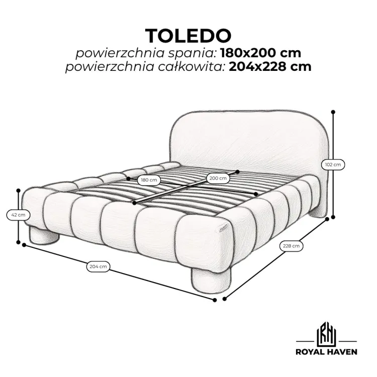Łóżko tapicerowane na nóżkach TOLEDO