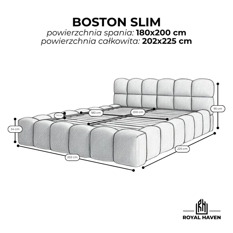 Łóżko tapicerowane 180x200 BOSTON SLIM