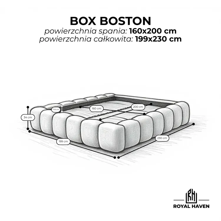 Łóżko tapicerowane bez wezgłowia 160x200 BOX BOSTON beżowy ze stelażem i pojemnikiem Polska produkcja kolor do wyboru