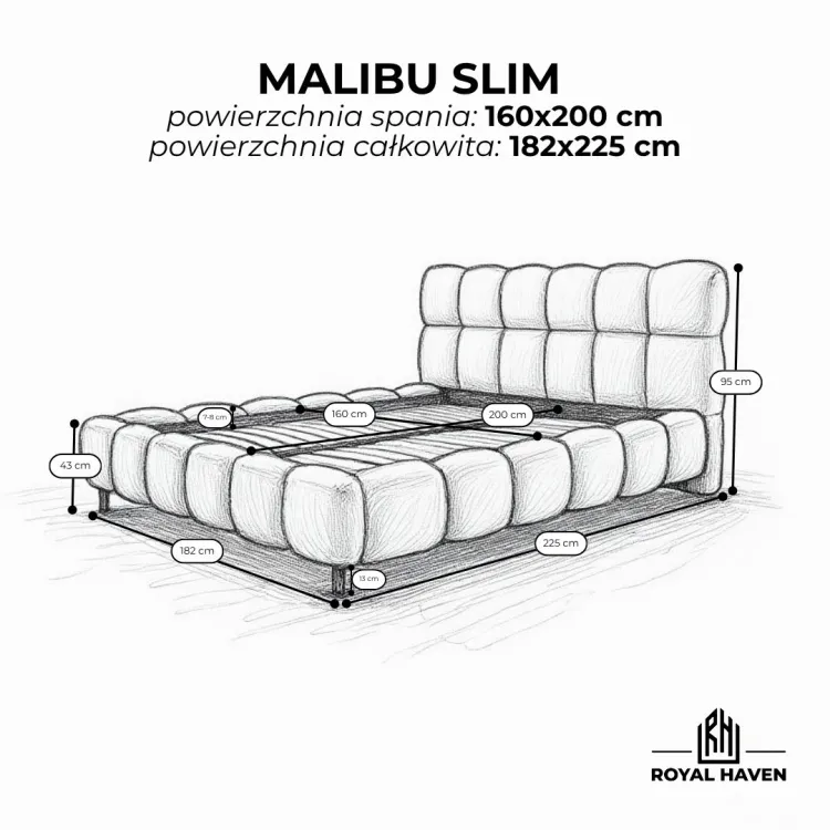 Łóżko tapicerowane na nóżkach 160x200 MALIBU SLIM