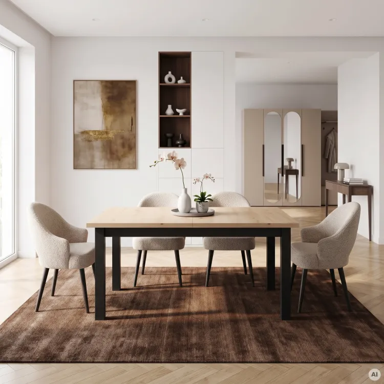 Prostokątny stół rozkładany MODENA 150-230 cm Dąb Artisan / Czarna podstawa Polska produkcja