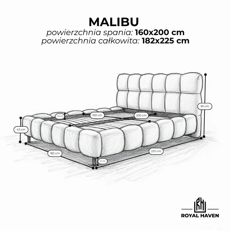 Łóżko tapicerowane na nóżkach 160x200 MALIBU
