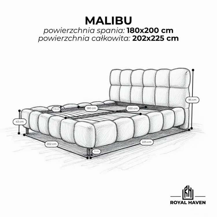 Łóżko tapicerowane na nóżkach 180x200 MALIBU