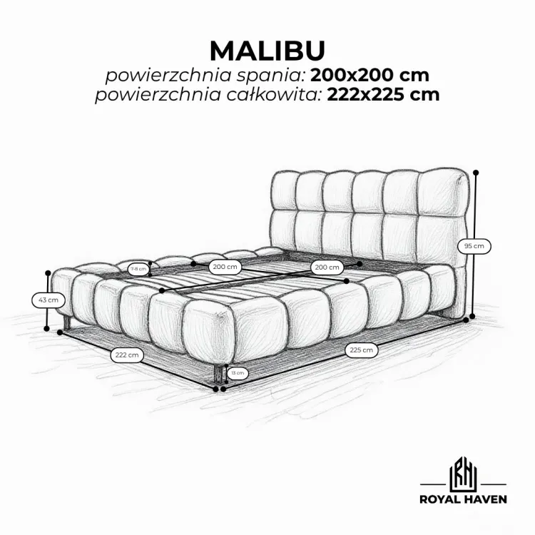 Łóżko tapicerowane na nóżkach 200x200 MALIBU