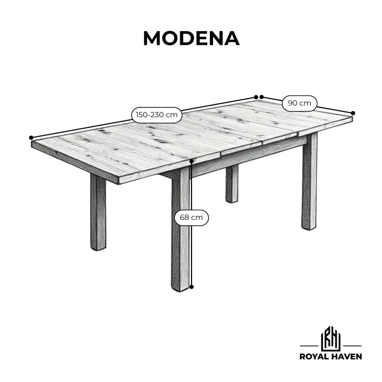 Prostokątny stół rozkładany MODENA 150-230 cm Dąb Artisan / Czarna podstawa Polska produkcja