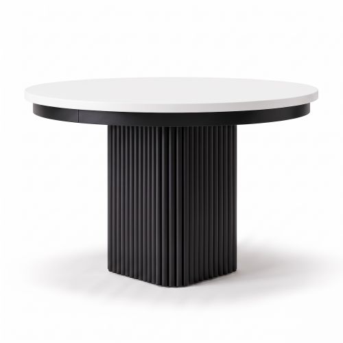 Okrągły stół nierozkładany FENTI Quadro 100 cm Biały / Czarna ryflowana podstawa Polska produkcja