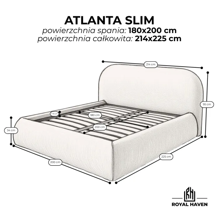 Łóżko tapicerowane ATLANTA SLIM 180x200