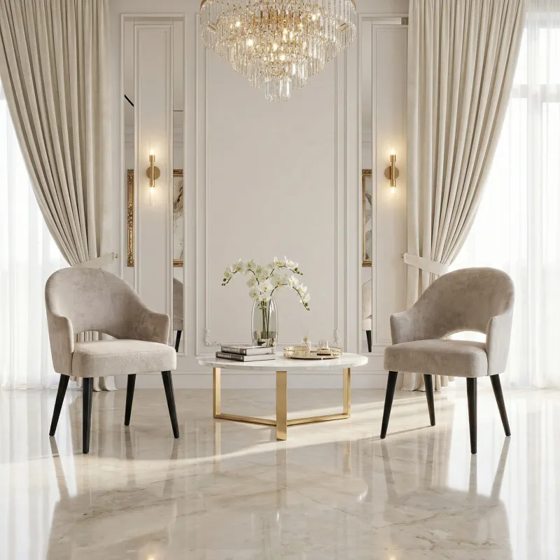 Krzesło tapicerowane LEON beżowe boucle drewno nowoczesne