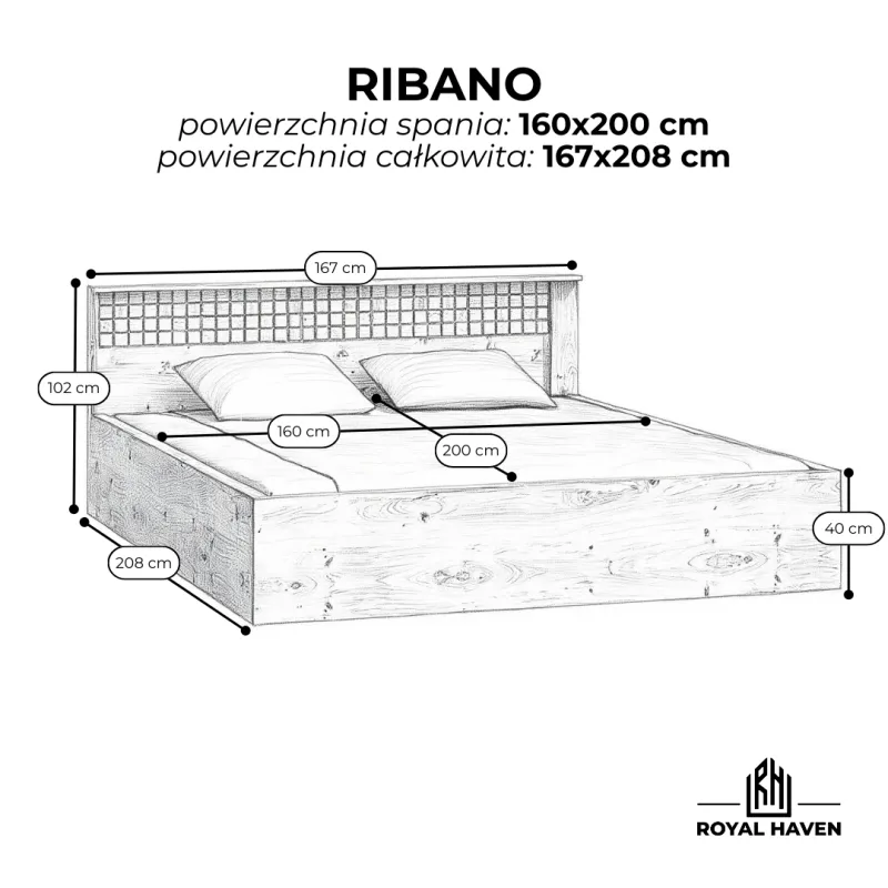Łóżko drewniane 160x200 RIBANO z pojemnikiem na pościel